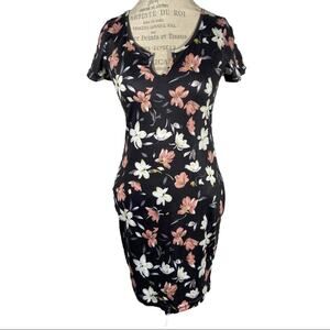 SHEIN Black Floral Short Sleeve Bodycon Dress Women's Size 6